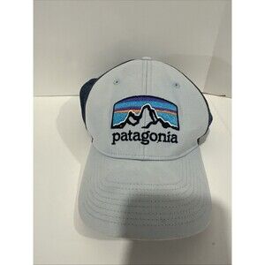 Patagonia Light Blue Mesh Adjustable Snap Back Logo Trucker Baseball Hat